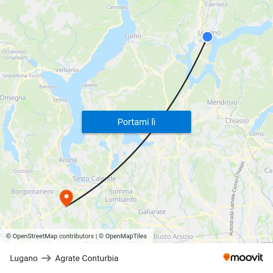 Lugano to Agrate Conturbia map