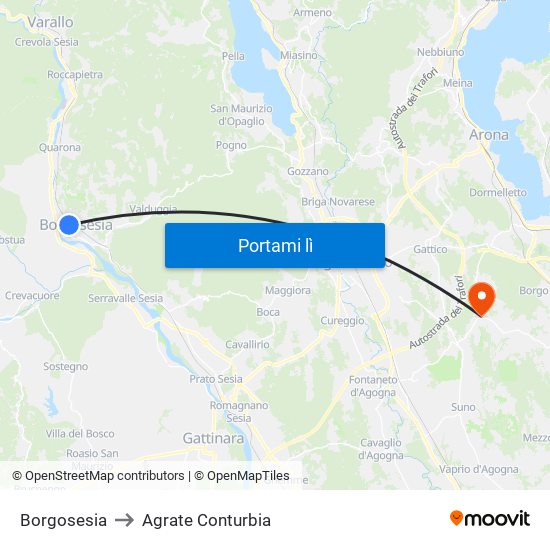 Borgosesia to Agrate Conturbia map