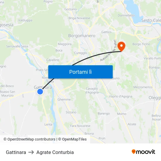 Gattinara to Agrate Conturbia map
