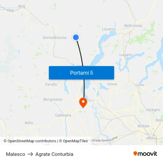 Malesco to Agrate Conturbia map