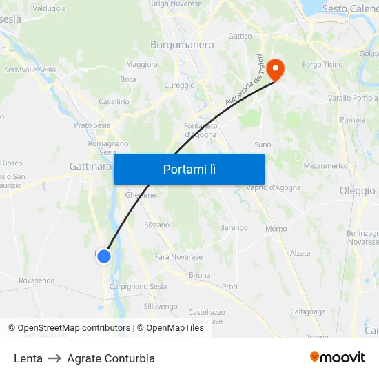 Lenta to Agrate Conturbia map