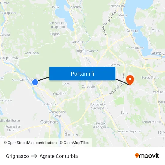 Grignasco to Agrate Conturbia map
