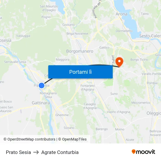 Prato Sesia to Agrate Conturbia map
