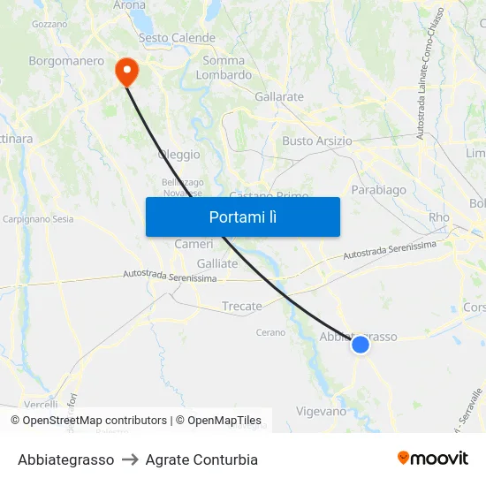 Abbiategrasso to Agrate Conturbia map