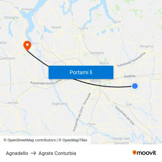 Agnadello to Agrate Conturbia map