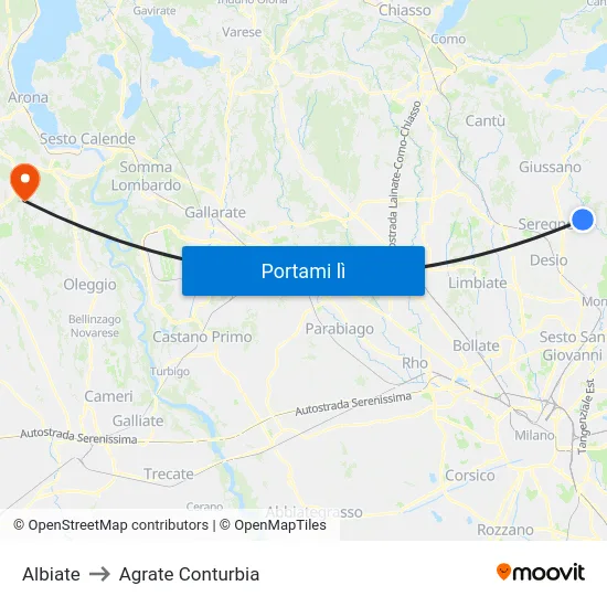 Albiate to Agrate Conturbia map
