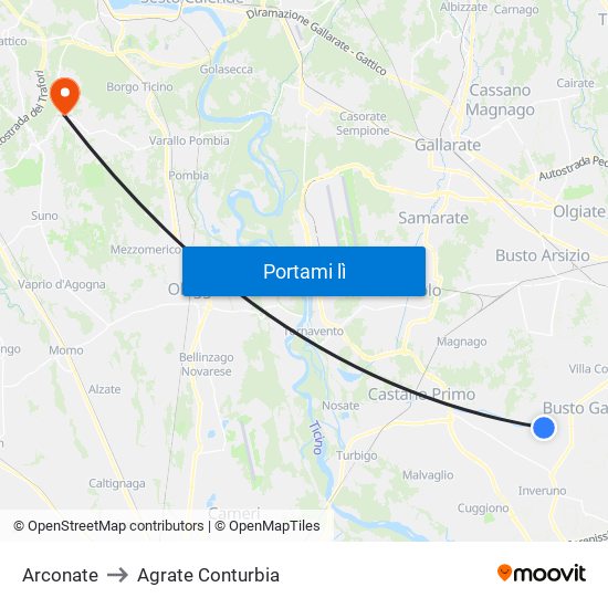 Arconate to Agrate Conturbia map