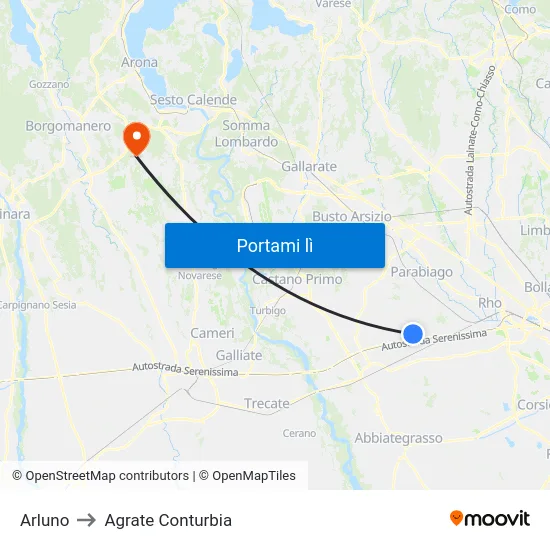 Arluno to Agrate Conturbia map
