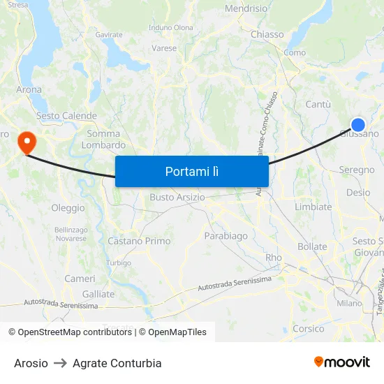 Arosio to Agrate Conturbia map