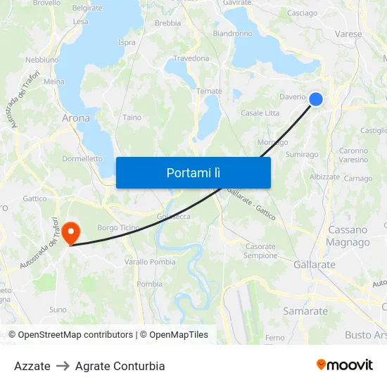 Azzate to Agrate Conturbia map