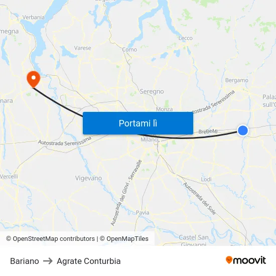 Bariano to Agrate Conturbia map