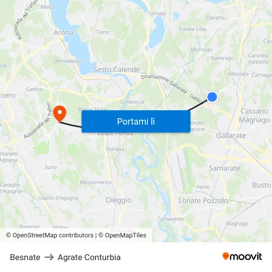 Besnate to Agrate Conturbia map
