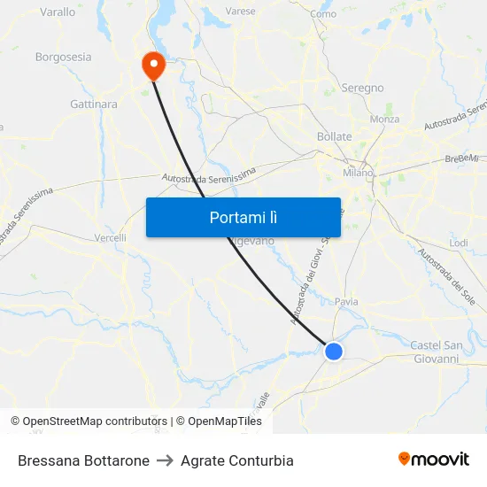 Bressana Bottarone to Agrate Conturbia map