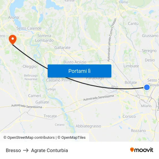 Bresso to Agrate Conturbia map