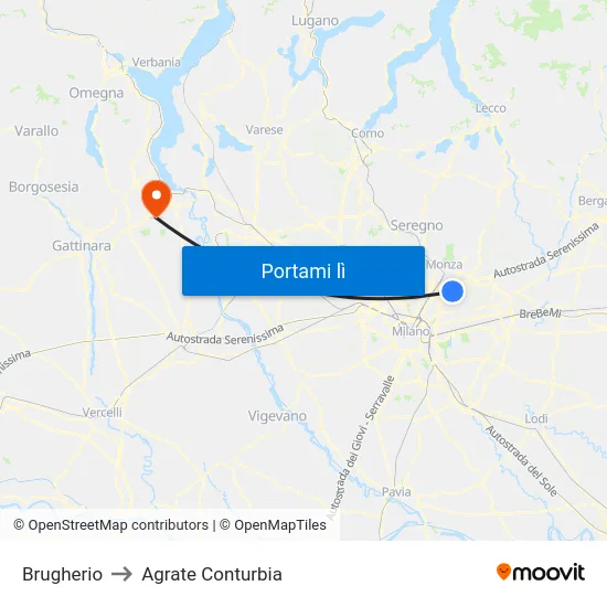 Brugherio to Agrate Conturbia map