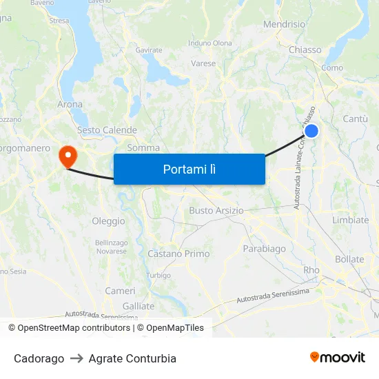 Cadorago to Agrate Conturbia map