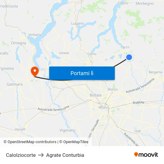 Calolziocorte to Agrate Conturbia map