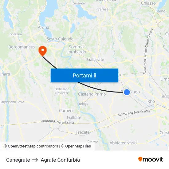Canegrate to Agrate Conturbia map