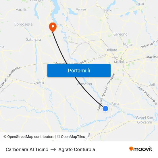 Carbonara Al Ticino to Agrate Conturbia map