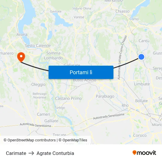 Carimate to Agrate Conturbia map