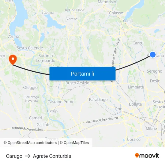 Carugo to Agrate Conturbia map