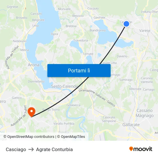 Casciago to Agrate Conturbia map