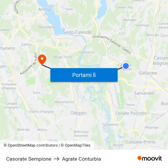 Casorate Sempione to Agrate Conturbia map