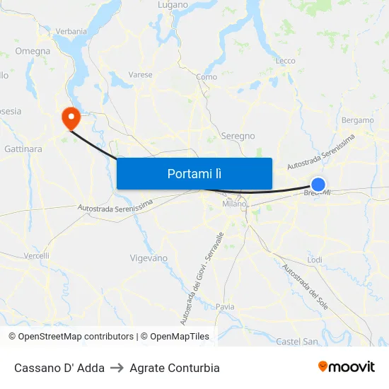 Cassano D' Adda to Agrate Conturbia map