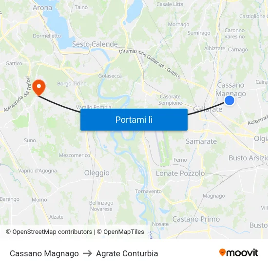 Cassano Magnago to Agrate Conturbia map