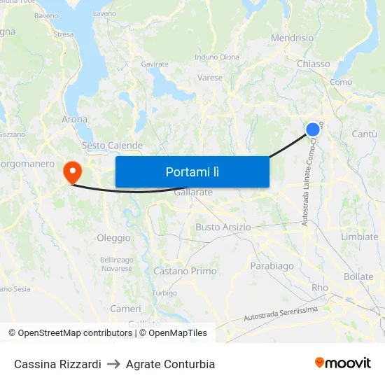 Cassina Rizzardi to Agrate Conturbia map