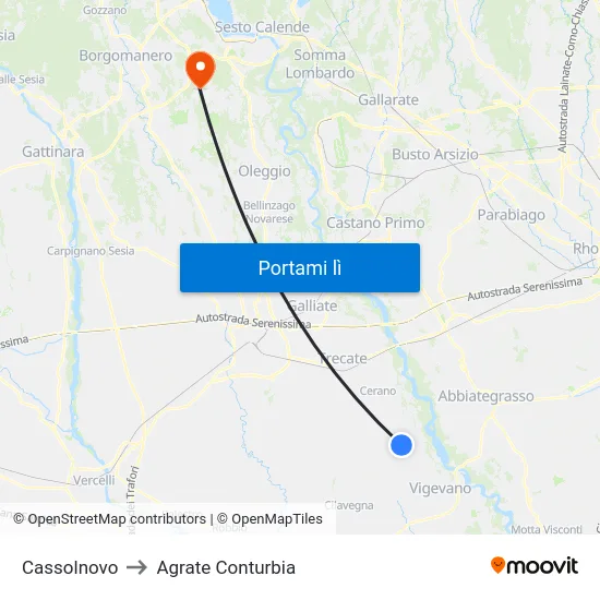 Cassolnovo to Agrate Conturbia map