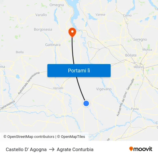 Castello D' Agogna to Agrate Conturbia map