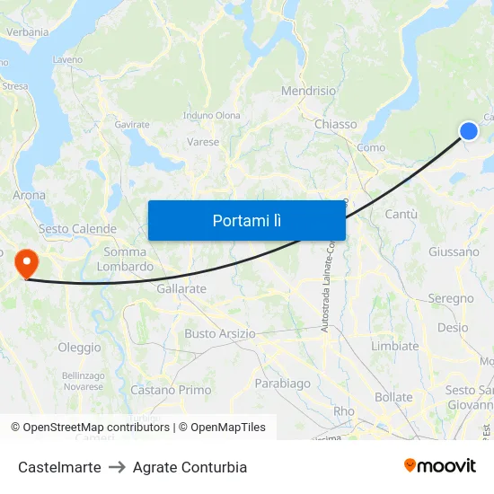 Castelmarte to Agrate Conturbia map