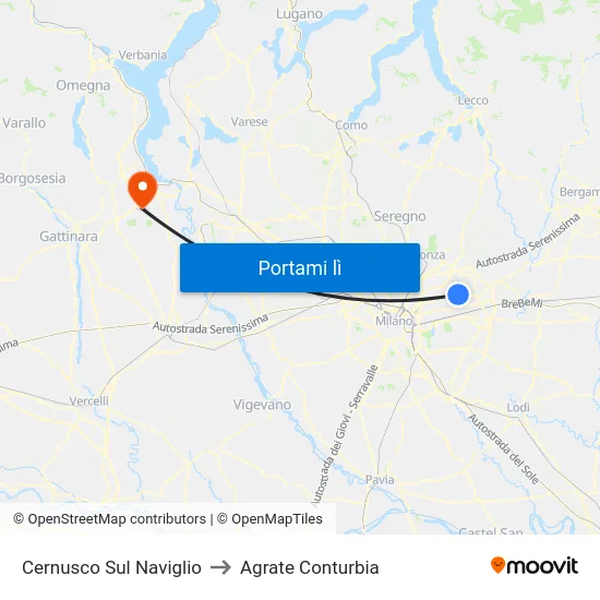 Cernusco Sul Naviglio to Agrate Conturbia map