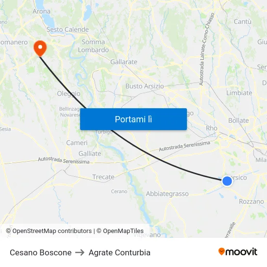 Cesano Boscone to Agrate Conturbia map