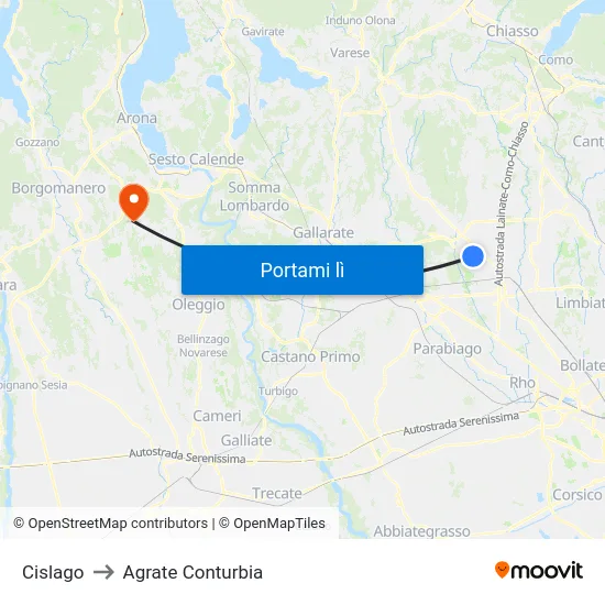 Cislago to Agrate Conturbia map