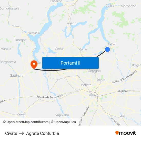 Civate to Agrate Conturbia map