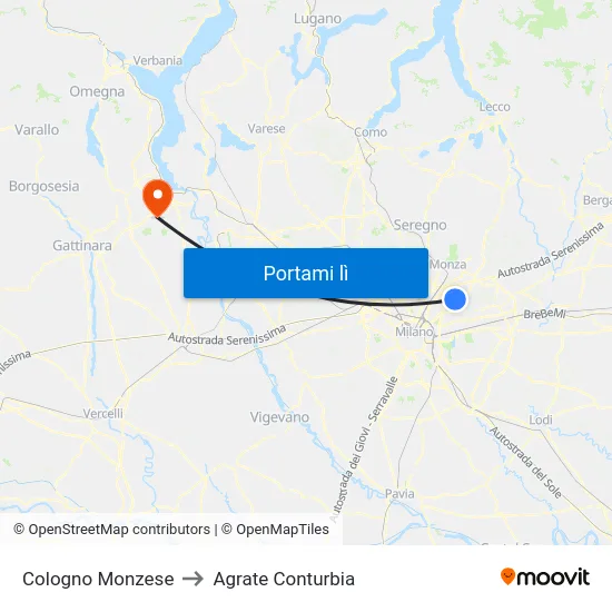 Cologno Monzese to Agrate Conturbia map