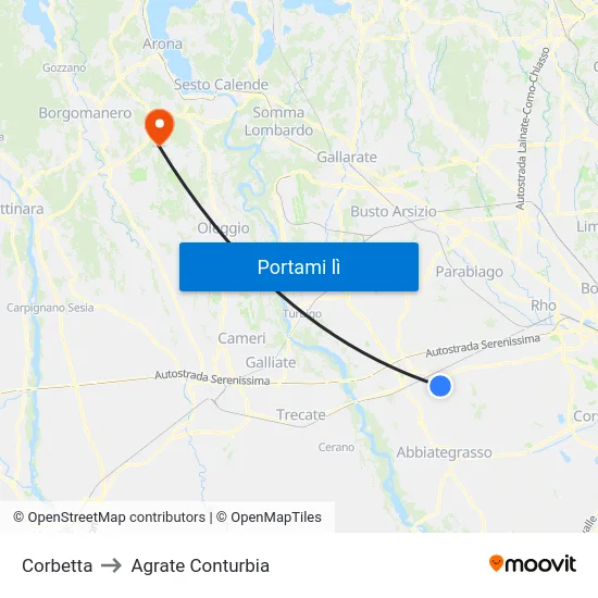 Corbetta to Agrate Conturbia map