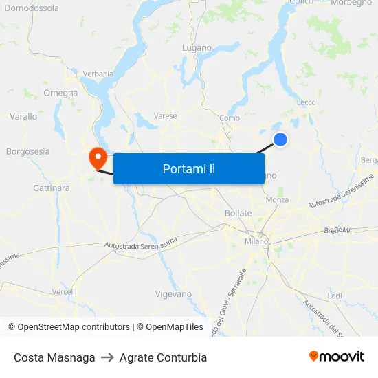 Costa Masnaga to Agrate Conturbia map