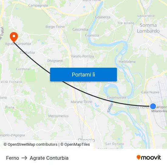 Ferno to Agrate Conturbia map