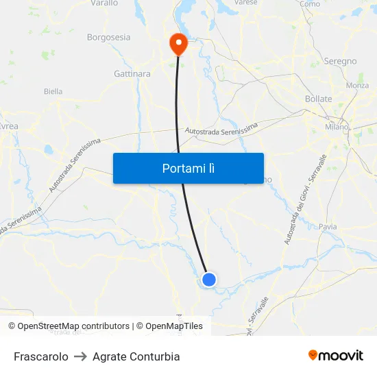 Frascarolo to Agrate Conturbia map