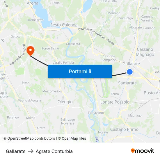 Gallarate to Agrate Conturbia map