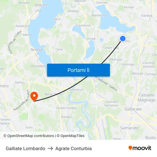 Galliate Lombardo to Agrate Conturbia map