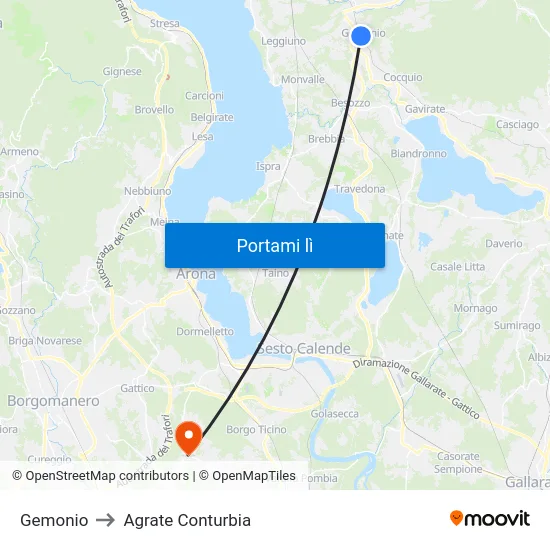 Gemonio to Agrate Conturbia map