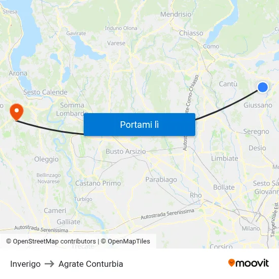 Inverigo to Agrate Conturbia map