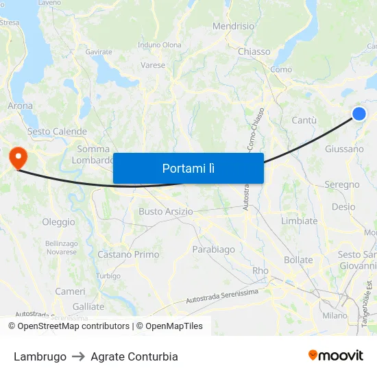 Lambrugo to Agrate Conturbia map