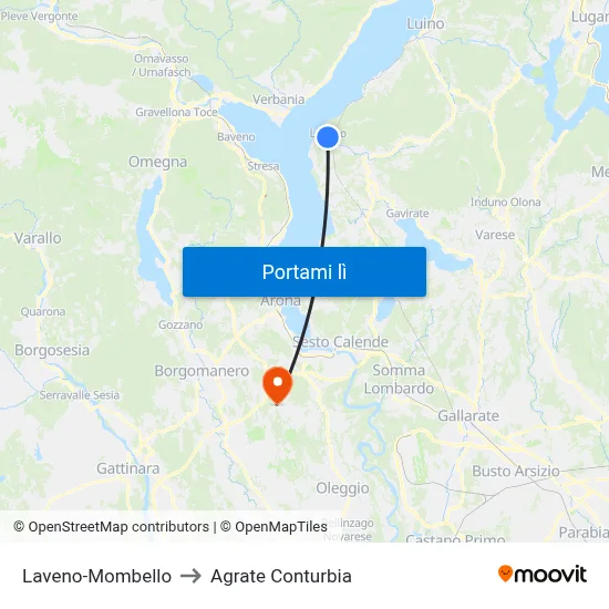 Laveno-Mombello to Agrate Conturbia map