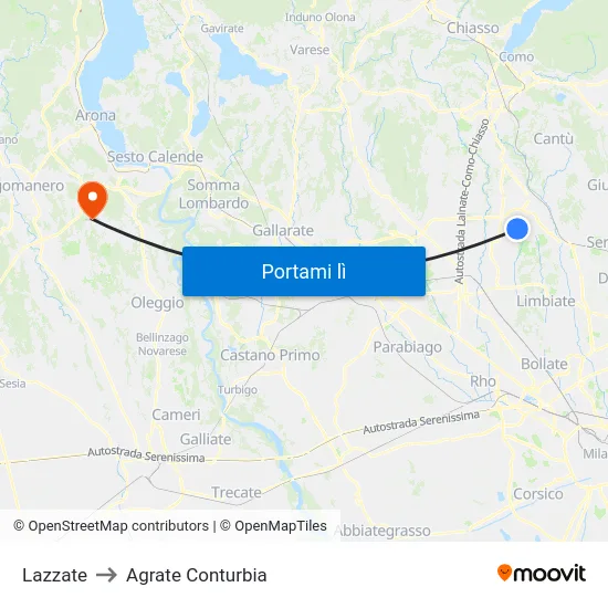 Lazzate to Agrate Conturbia map