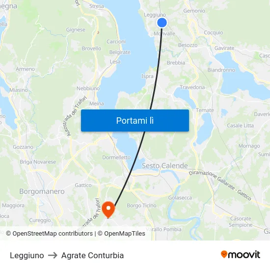 Leggiuno to Agrate Conturbia map